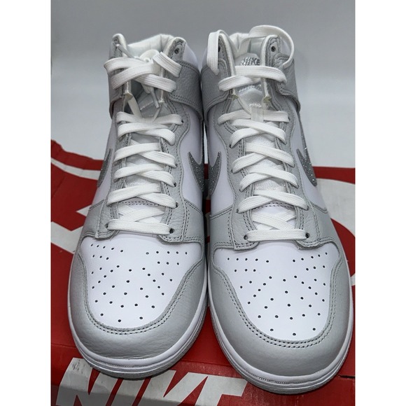 DMG Box Nike Dunk High 'Silver Glitter Swoosh' White Sneakers, Wmn 10 FJ4578-100 - Picture 9 of 12